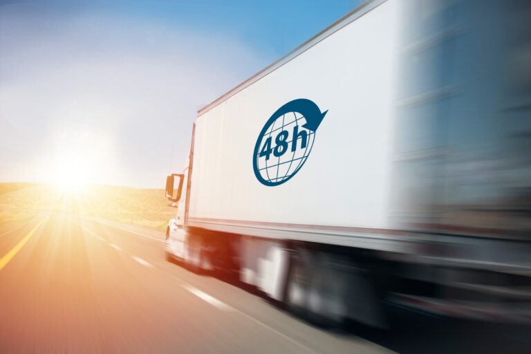 DESMI delivery truck with the 48-hour fast track service logo