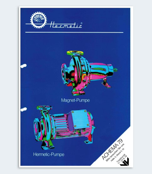 HERMETIC brochure from the ACHEMA 79 trade fair showing magnetic drive pumps