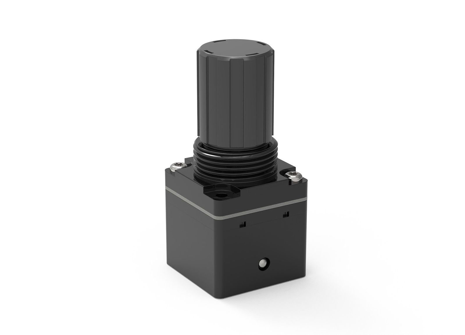Kendrion HFC 48.5, the black cartridge version of the High Flow Pressure Regulator with adjustment knob