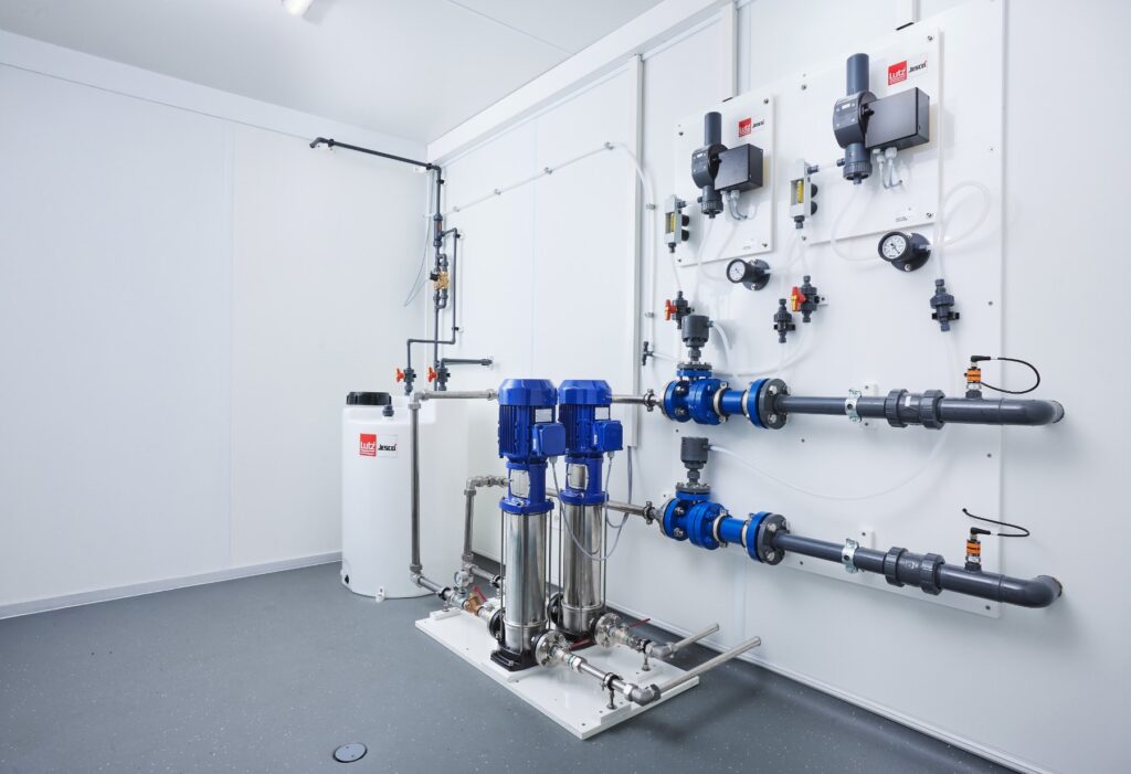 Containerized water treatment and disinfection plant by Lutz-Jesco for decentralized water supply