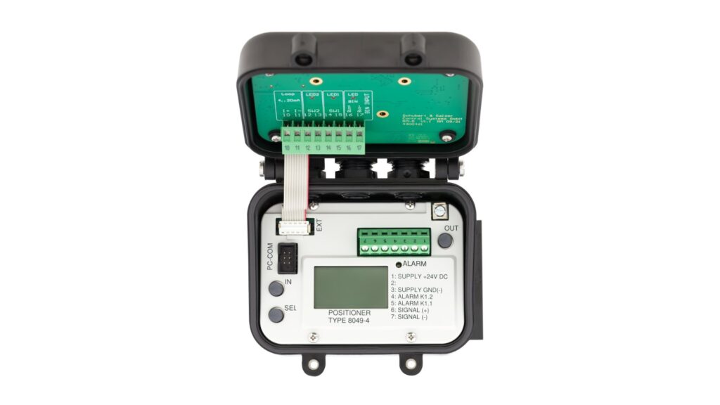 Schubert & Salzer positioner type 8049 with open terminal housing and IO-Link electronics