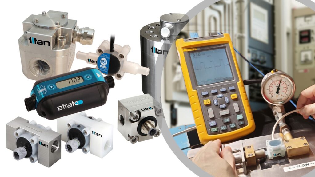 Titan Enterprises flowmeter range and in-house calibration rig used in precision flowmeter manufacturing
