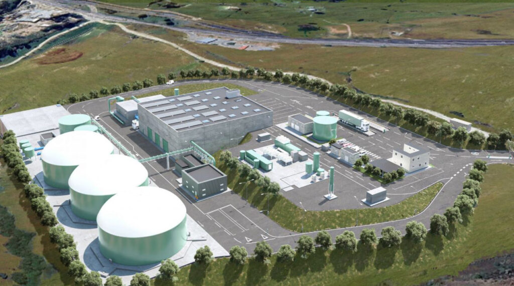 Visualisation of the biomethane plant in Colmenar Viejo near Madrid with three stainless-steel digesters