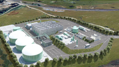 Visualisation of the biomethane plant in Colmenar Viejo near Madrid with three stainless-steel digesters