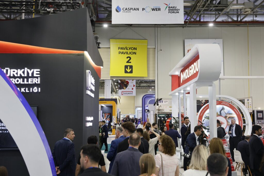 Visitors in the exhibition hall of Caspian Oil & Gas at Baku Expo Center
