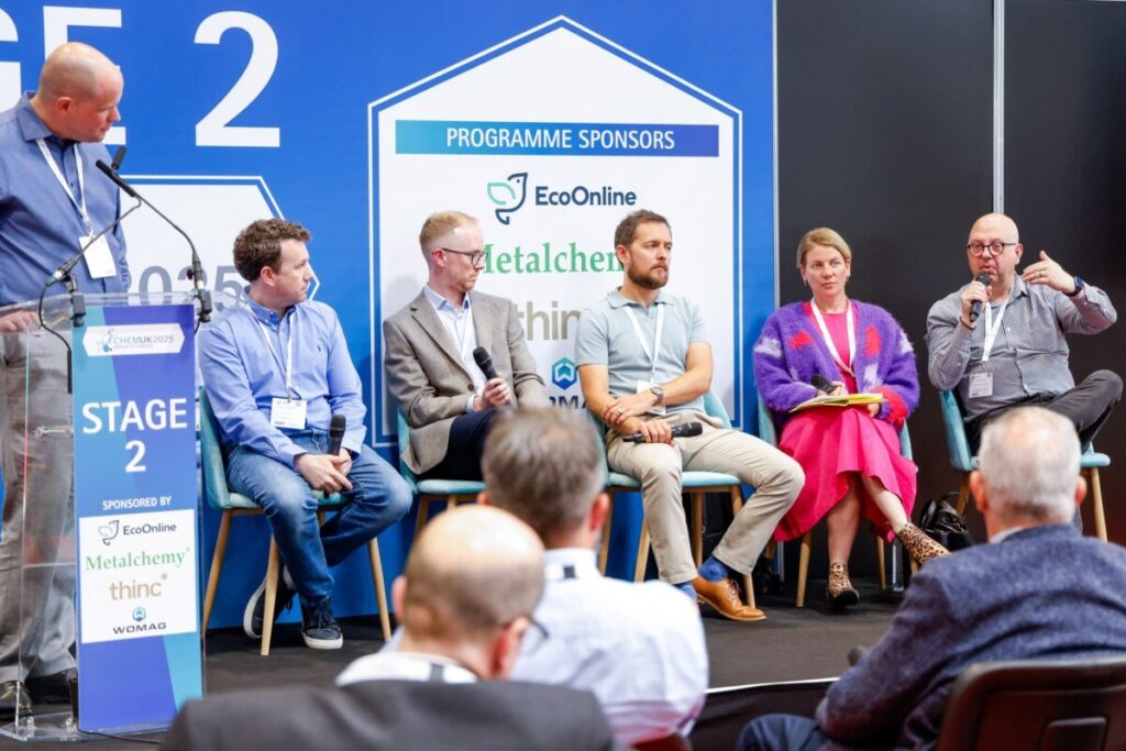 Panel discussion on a theatre stage at CHEMUK, NEC Birmingham
