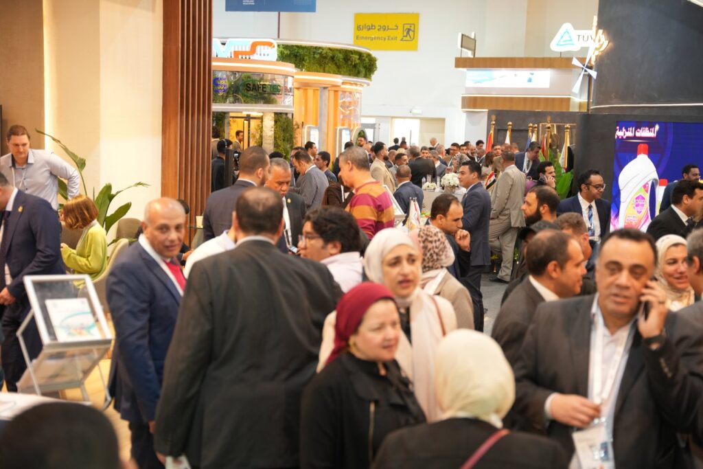 Crowds of visitors in the exhibition hall at the Egypt Energy Show (EGYPES), Cairo