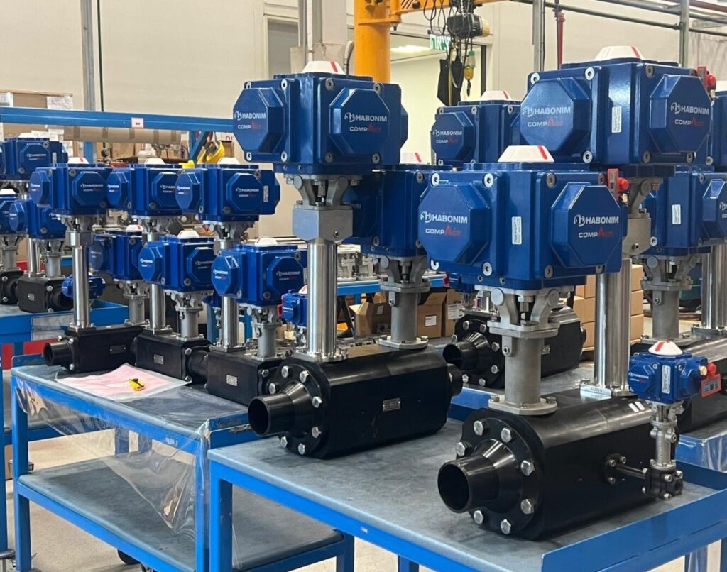 Actuated Habonim cryogenic ball valves installed in a marine fuel gas supply system