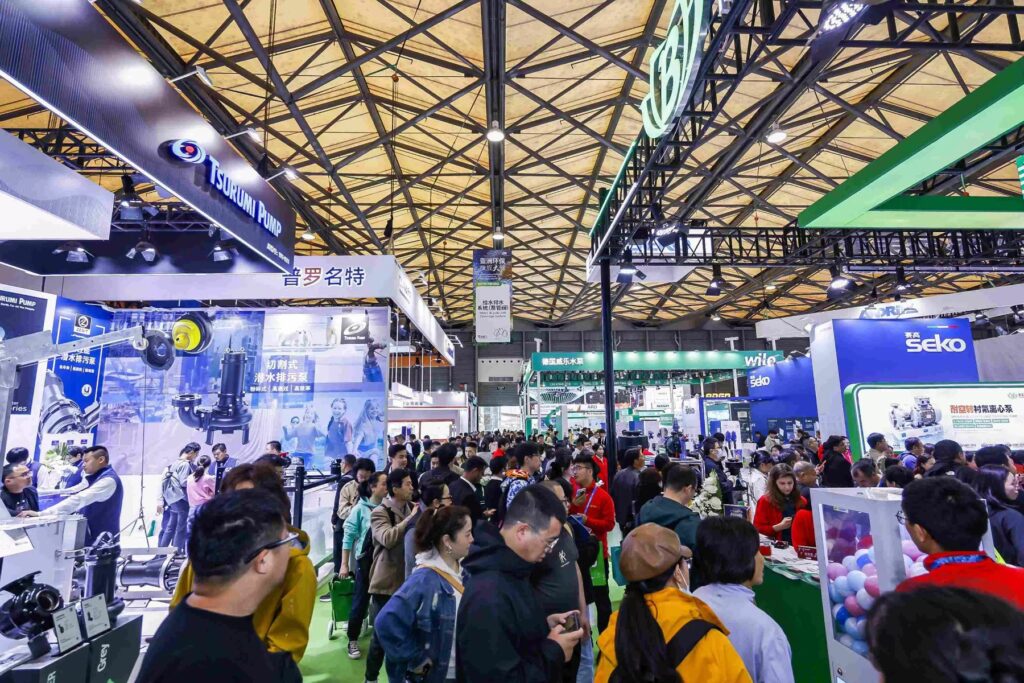 Visitors in an exhibition hall at IE expo Shanghai