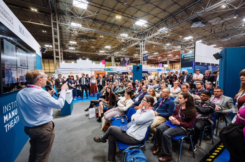 Audience at a theatre session in the exhibition hall of Smart Manufacturing Week at the NEC Birmingham