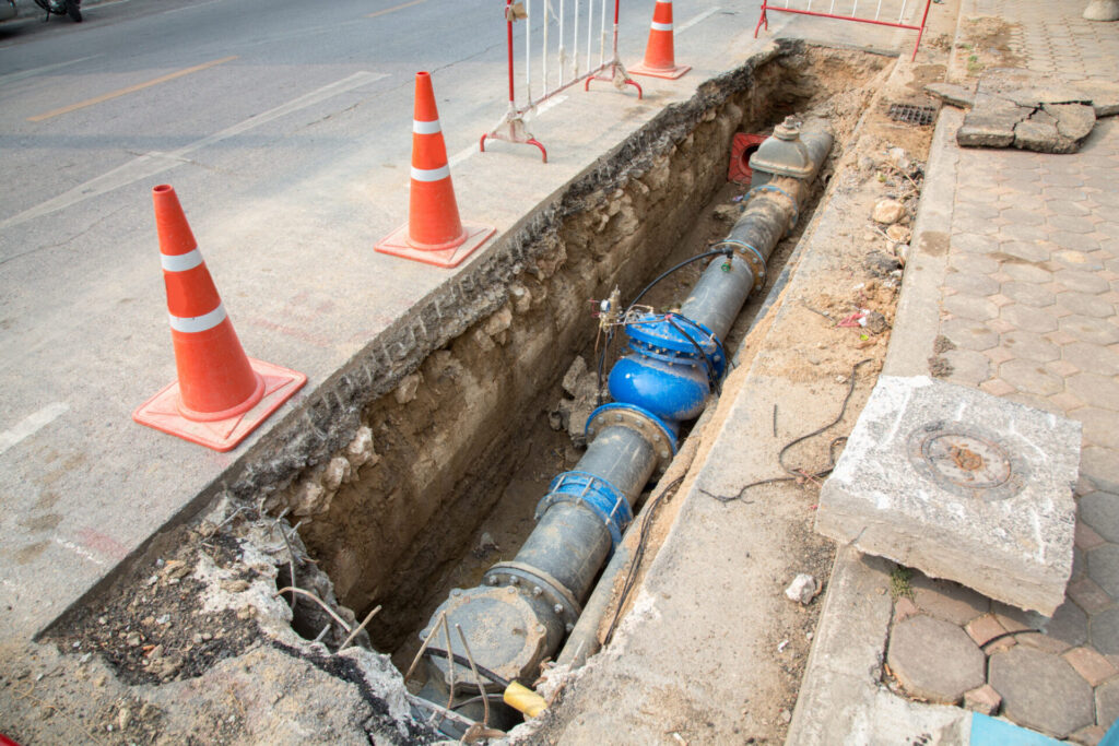 Buried water pipeline being inspected, the application where the Panametrics PT900 clamp-on flowmeter was deployed