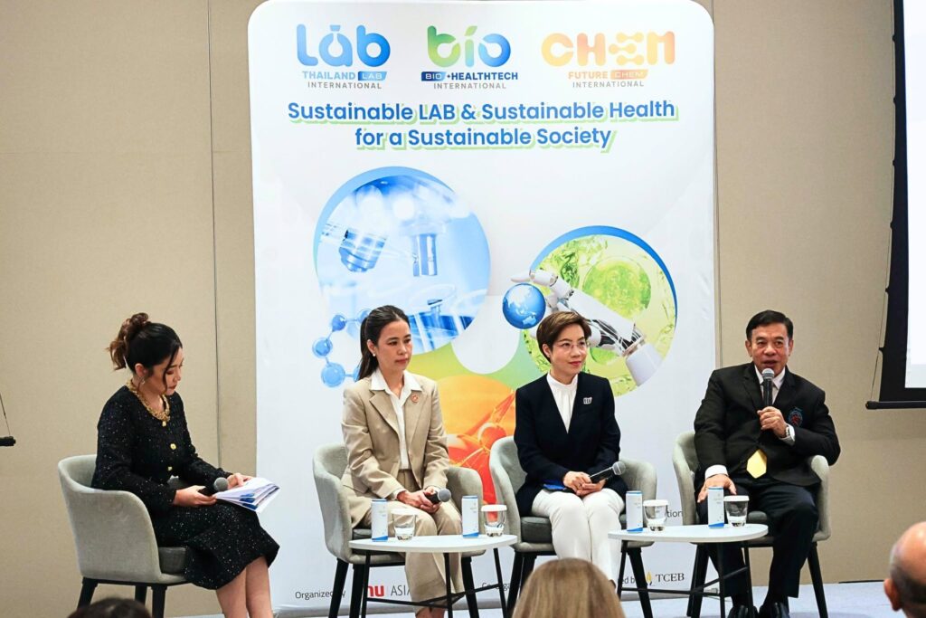Panel discussion on stage at the Thailand LAB INTERNATIONAL press conference in Bangkok