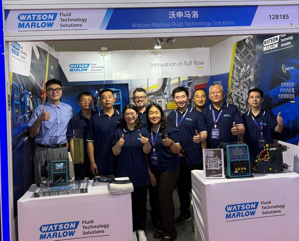 Watson-Marlow team at its CIBF 2026 stand with Qdos dosing pumps, Qdos H-FLO and a Bredel APEX hose pump